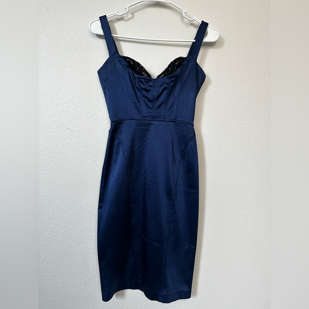 Stunning blue Bebe dress with high quality bodice boning